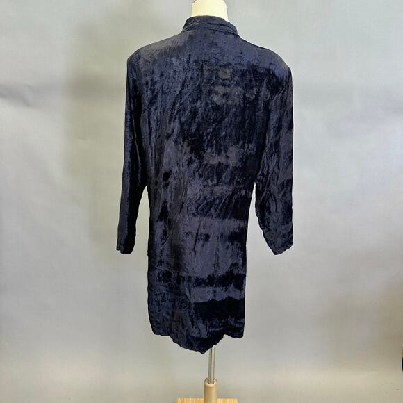 Lolette navy Rayon velour & jacquard mandarin collar tunic top size Large artsy - Picture 12 of 15